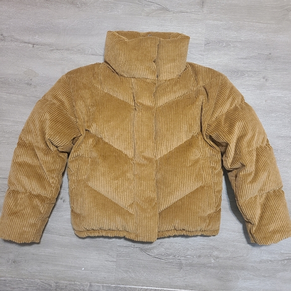 NWT aritzia wilfred goose down puffer the cloud puff in amulet brown corduroy - Picture 2 of 6